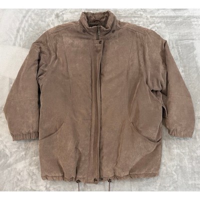 Worthington Womens Jacket 2X Plus Brown Suede Thermolite Insulated Winter