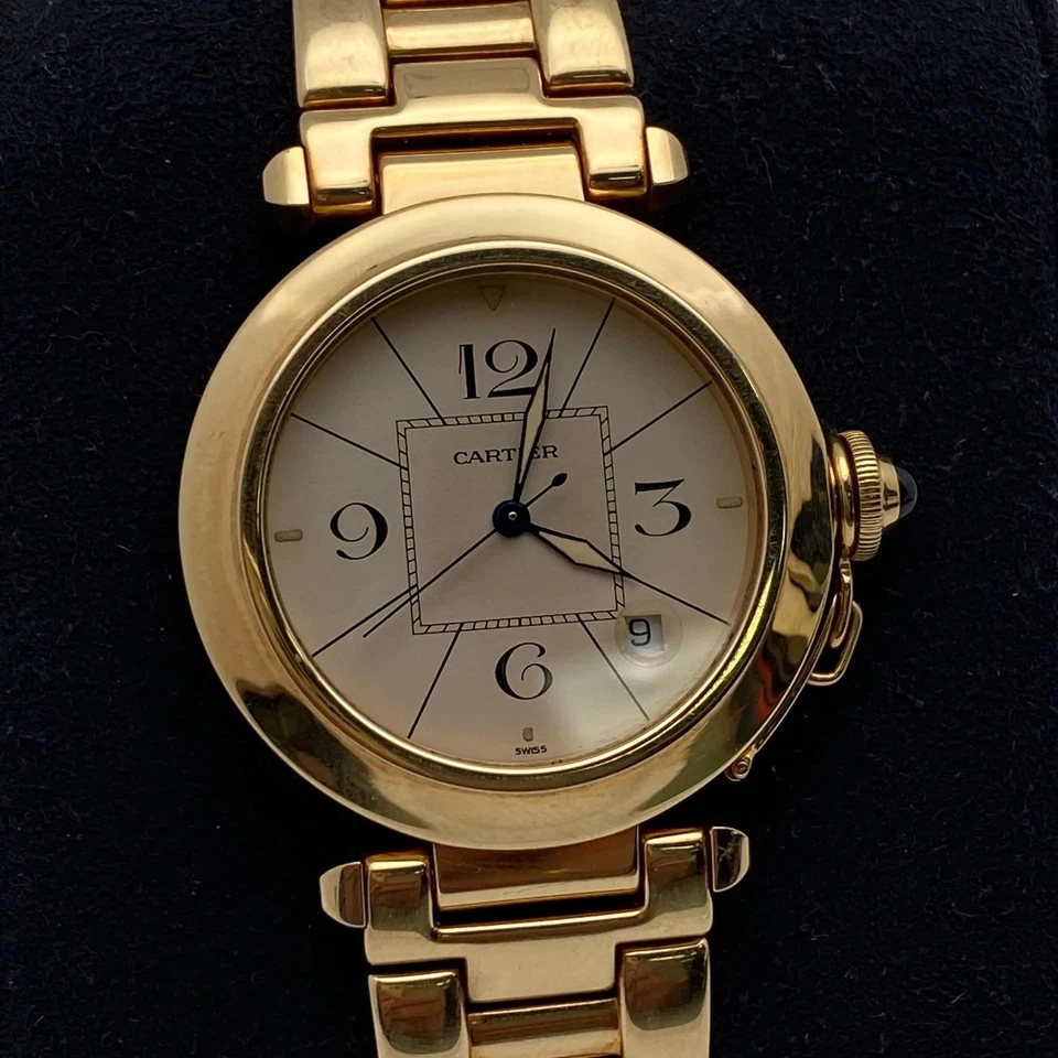 Автоматические часы унисекс Cartier Pasha 38 мм 1991 желтое золото 18 карат арабский циферблат - Изображение 3 из 4