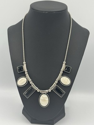 A C 1946 Statement Necklace Silver Tone Opalescent Career Evening Unique Cato