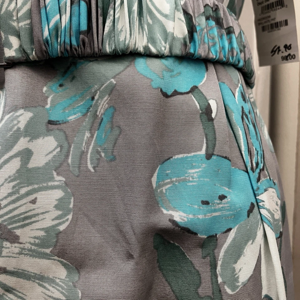 NWT Halogen SZ 8 Silk Blend Floral Sleeveless Sheath Dress w/Belt Gray V-Neck - Image 4 of 4