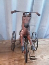 Vintage Wooden Horse Tricycle Toy Hand Carved Leather Saddle