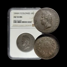 FRENCH POLYNESIA. 1844, 10 Centimes - NGC AU53 - Marquesas Is., Louis Philippe