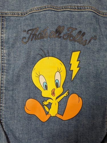 Youth L (10-12) Tweety Bird Looney Tunes Jean Denim Jacket Kids That's All Folks - Picture 5 of 9