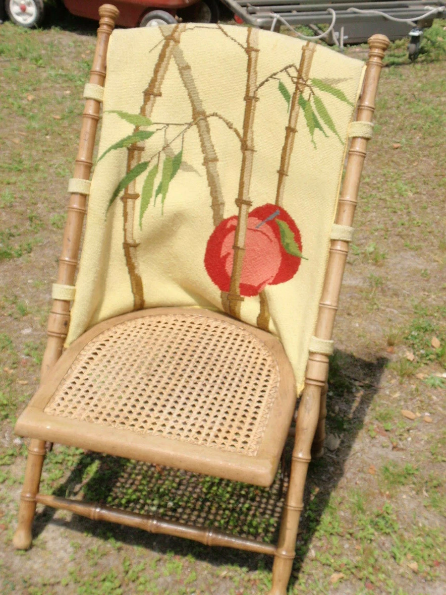 VINTAGE WOODEN FOLDING CHAIR WITH CANE SEAT DECORATIVE HAND MADE