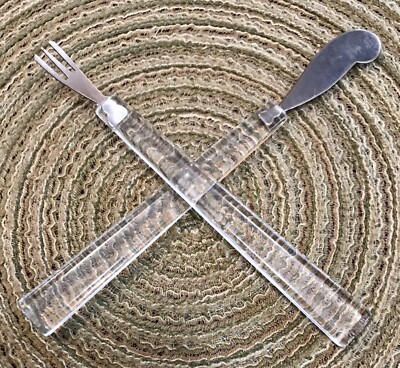 Pair of Two (2) Clear Acrylic Hand tools: Cheese Spreader Knife & Fork