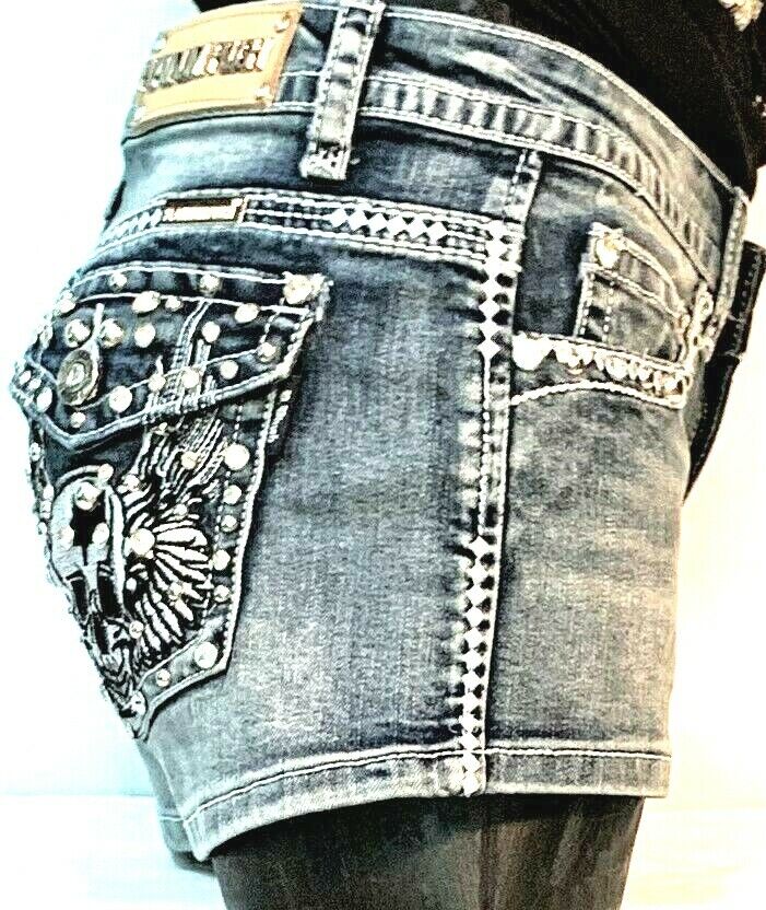 PLATINUM PLUSH RHINESTONES, STUDS. SKULL & WINGS SHORTS PLATINUM PLUSH RHINESTONES, STUDS. SKULL & WINGS SHORTS