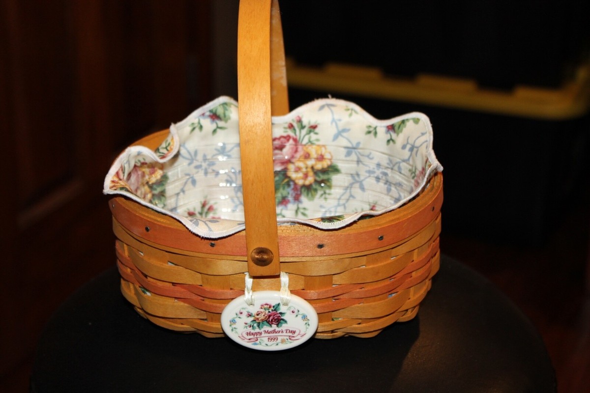 小物入れ longaberger mother's day basket 1999 Longaberger 1999 Mother's Day Basket w Liner Protector Tie On Tea