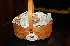 Longaberger 1999 Mother's Day Basket w Liner Protector Tie On Tea for Two 