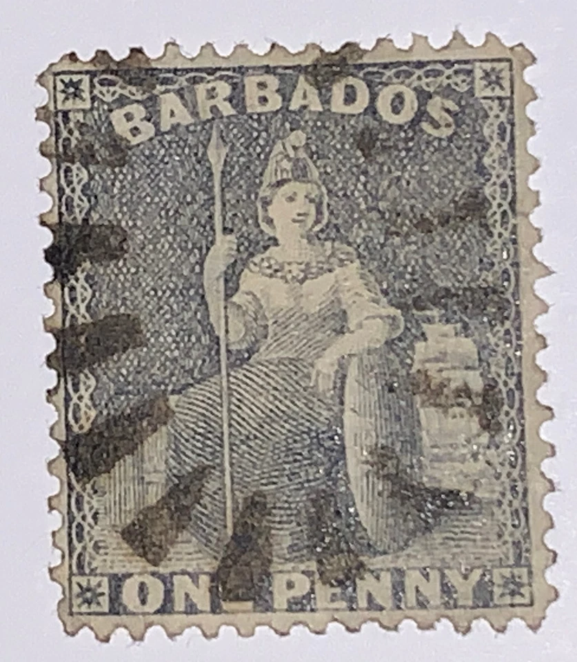 Travelstamps:1852-1880 Barbados Stamps Sc#51 One Penny Used Ng Fancy Cancel 14pr - Изображение 3 из 4
