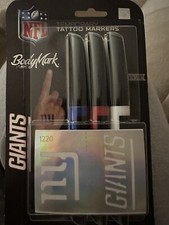 BIC BodyMark Temporary Tattoo Art Markers NFL NY GIANTS 3 Markers 2 Stencils