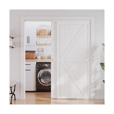 SMARTSTANDARD Closet Sliding Door, 72"×80"(Double Barn Doors 37"), Double K