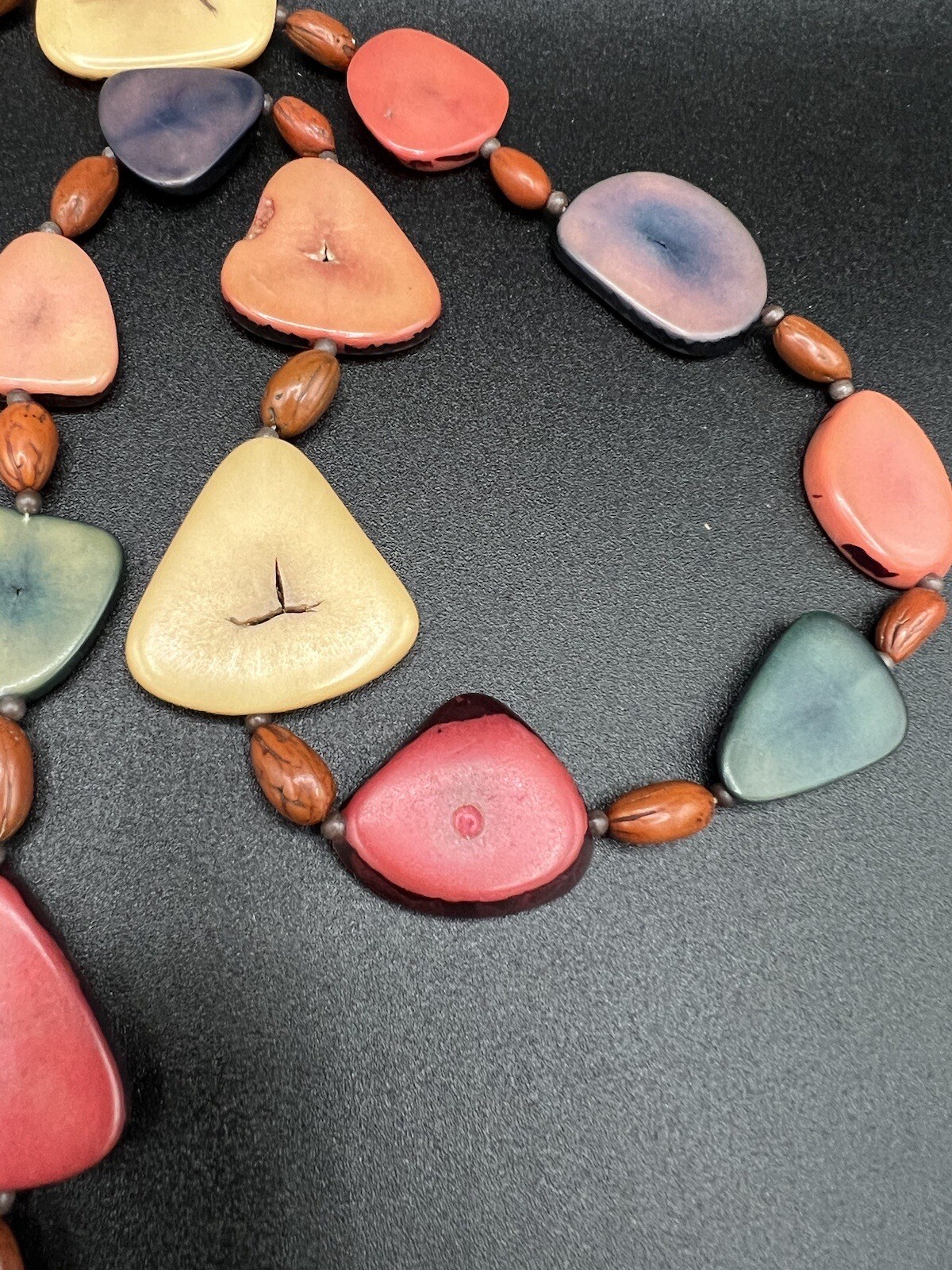 Multi Colored Flat Disc Long Beaded Necklace - image 13