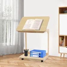 2 Tiers 23.62*15.75*24.8in MDF& Solid Wood C Shaped End Table With 4 Wheels