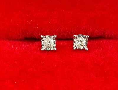 Deal! Echte natürliche Solitär-Diamant-Ohrstecker 10 Karat Gold 0,12 kt 3,41 mm