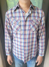Vintage 80s BIG MAC JC PENNEY RED BLUE BEIGE PLAID MEN'S BUTTON UP SHIRT MEDIUM