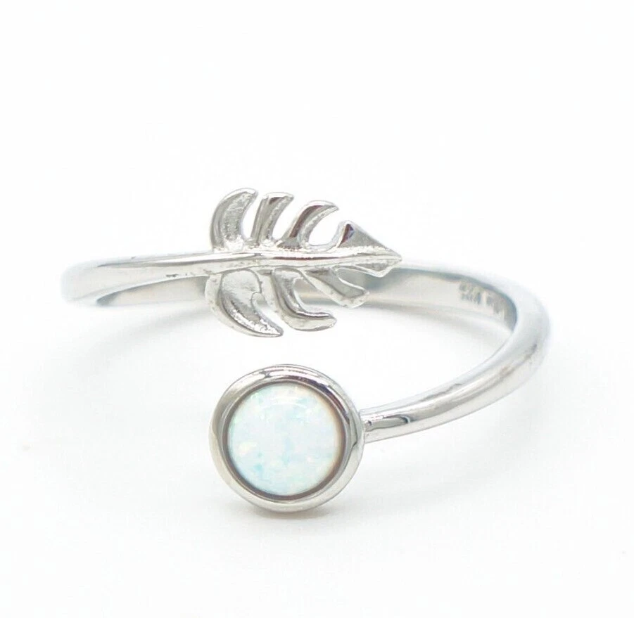 Anillo ajustable de ópalo sintético de plata de ley 925 - hoja de Monstera hawaiana Foto 2 de 3