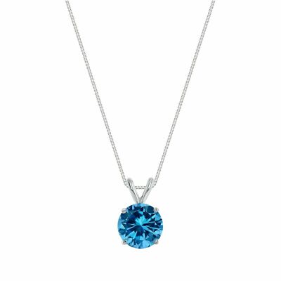 2 Ct. Round Brilliant Cut Treated Blue Diamond Solitaire Pendant 18'' Necklace