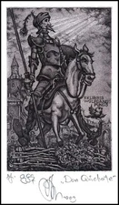 Agirba Ruslan 2003 Exlibris C3 Don Quichote Quijote Quixote Pferd Horse Bird 240