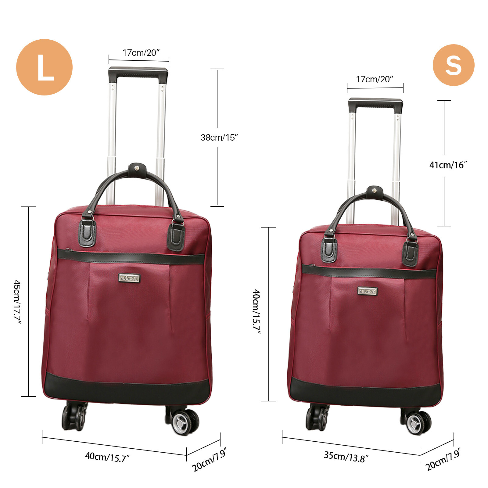 Rolling Underseat Carry On Luggage 16" 18" Wheeled Travel Bag Spinner Suitcase