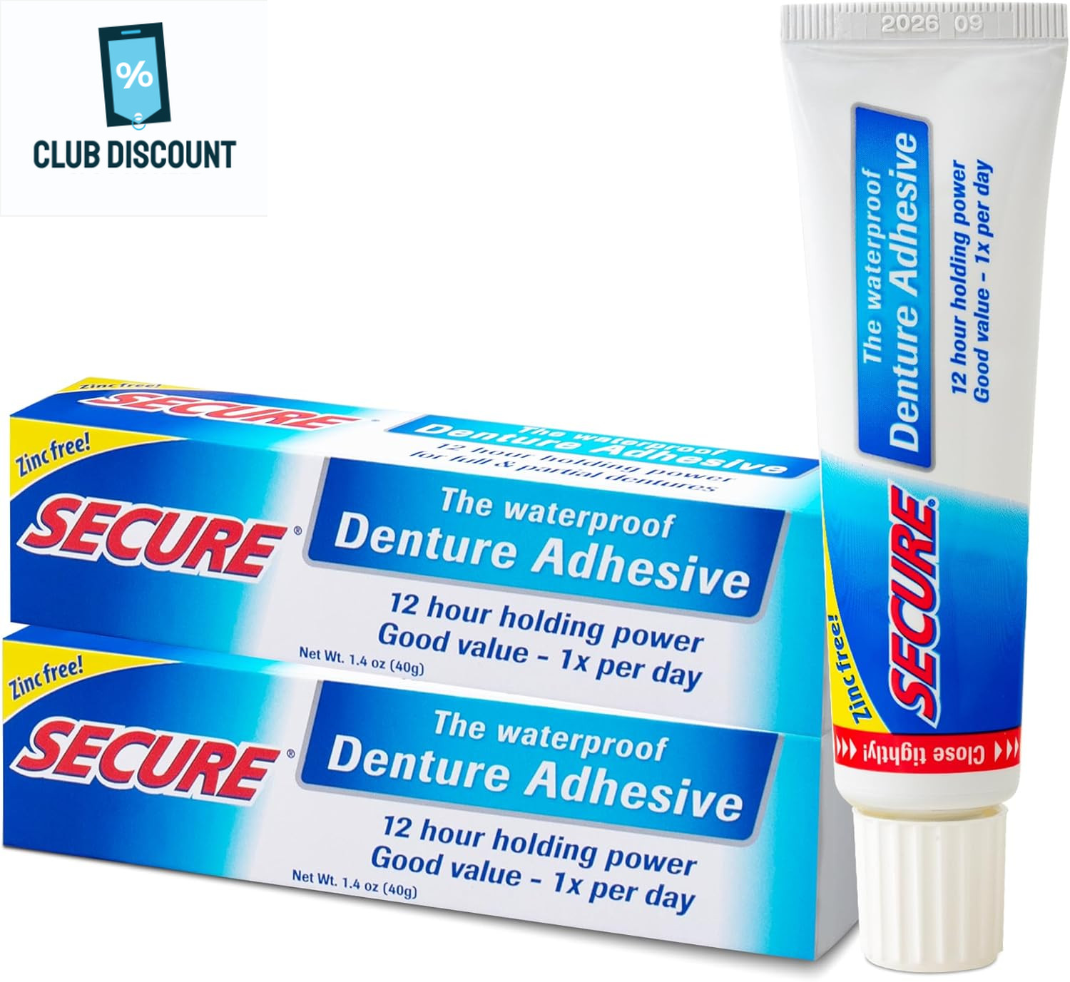 Secure Waterproof Denture Adhesive Zinc Free Extra Strong 12 Hour