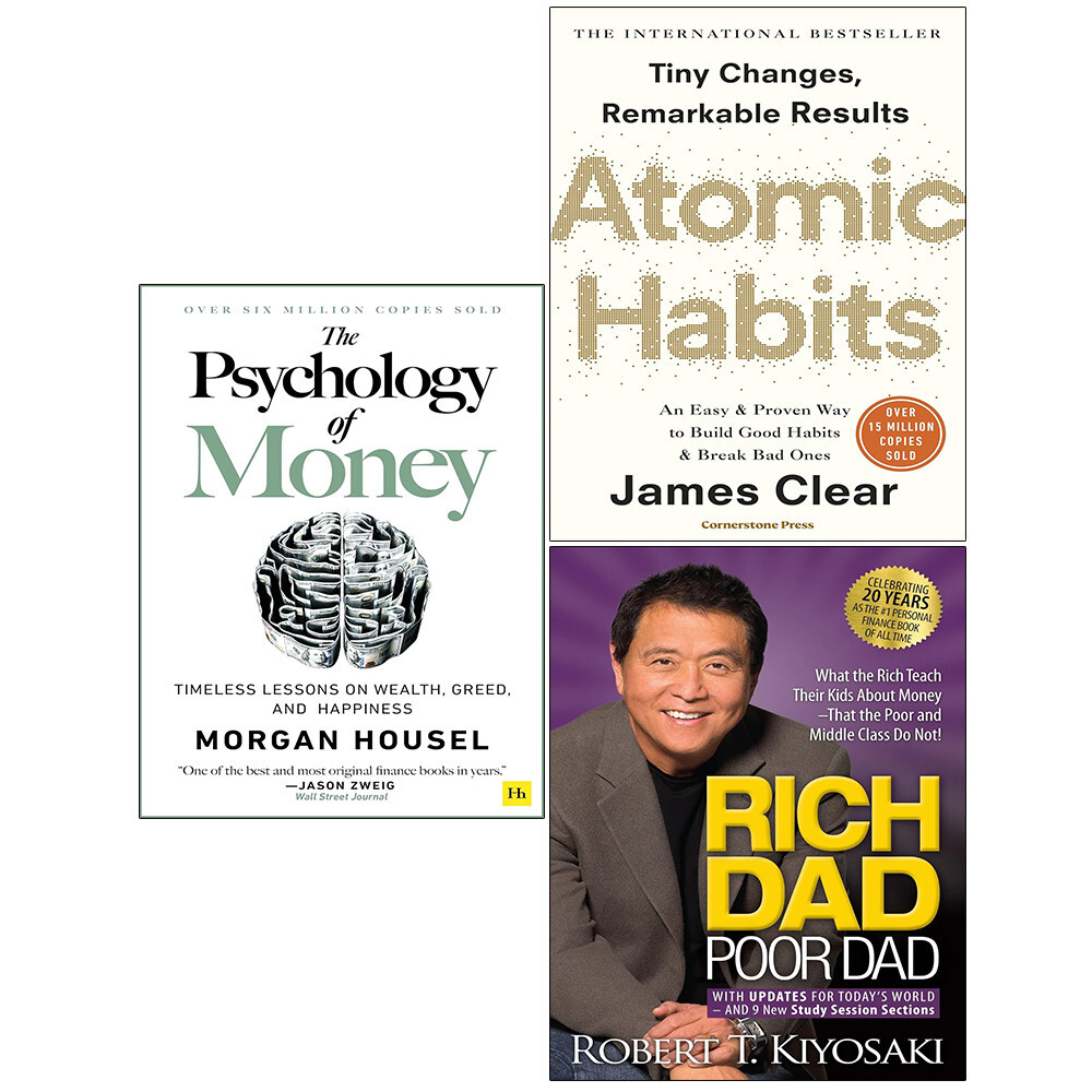 Rich Dad Poor Dad, Psychology of Money, Atomic Habits James Clear 3 Books Set