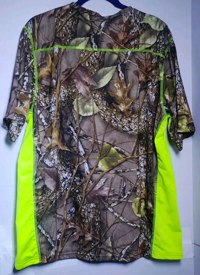 WFS CAMO shirt mens XL Burly Camo high visibility yellow sides short sleeve hunt - Image 2 of 4