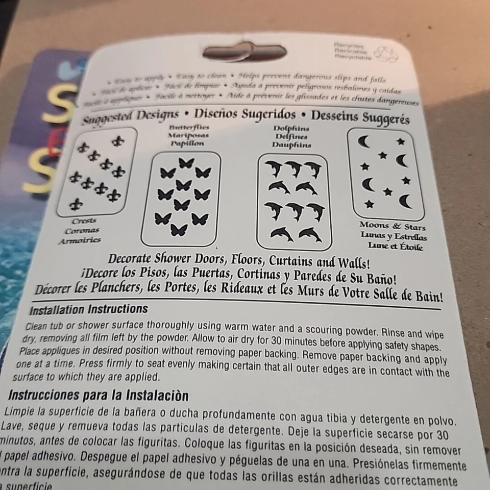 Lote 2 pegatinas de bañera apliques de seguridad antideslizantes delfines formas en T Compac Safe de colección Foto 4 de 4