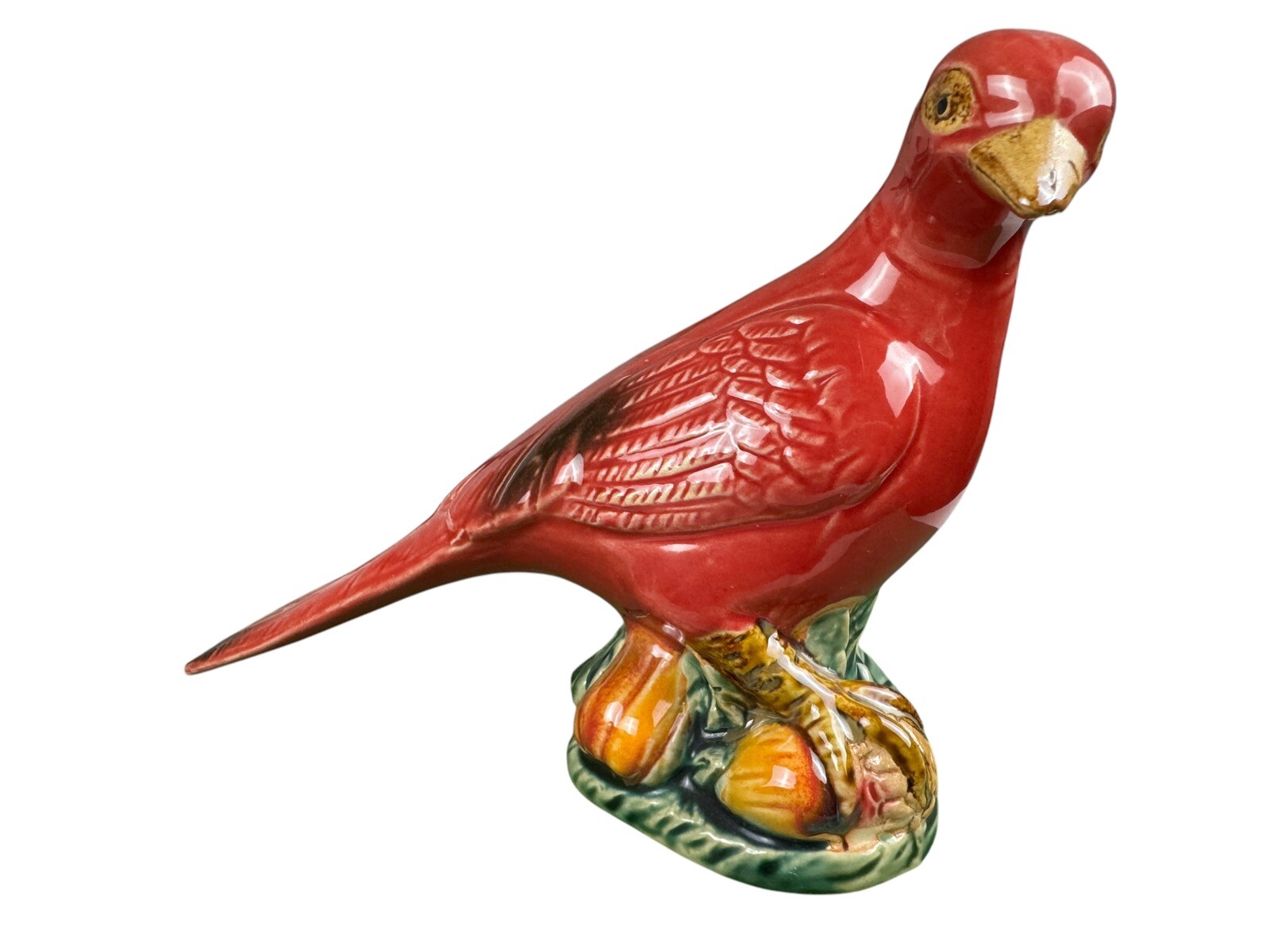Vintage MCM Red Ceramic Pheasant Figurine Woodland Bird Statue Mid Century Mod