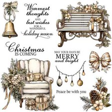 Christmas Bench Chair Bell Pinecone Warmest Thoughts Best Wishes Clear Stamps