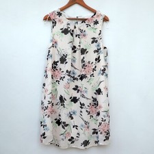 Summer Shift Dress Cream Off White Floral Floaty  UK 16  Fully Lined NWOT