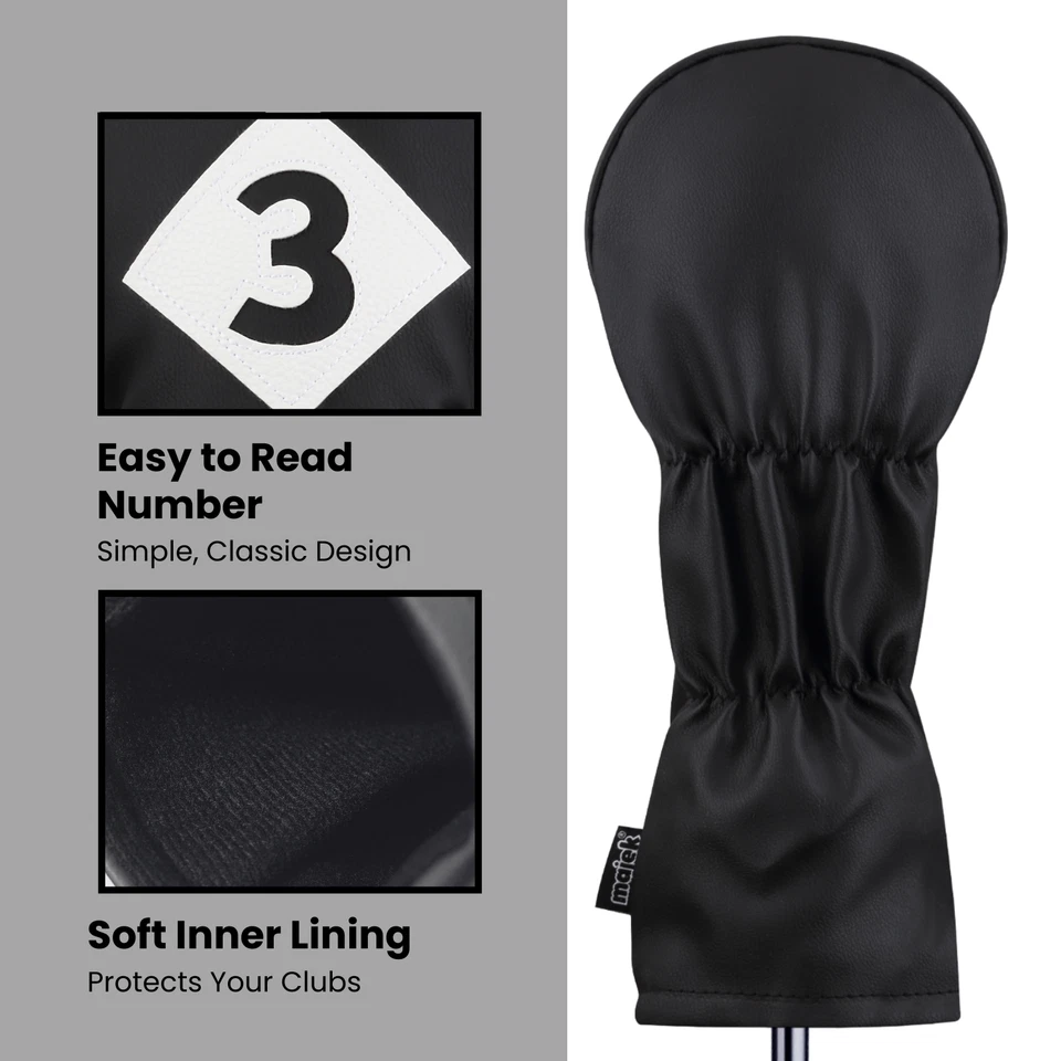 Majek Retro Golf 1 3 X Driver & Woods Headcover Black Red White Leather Style - Image 2 of 4