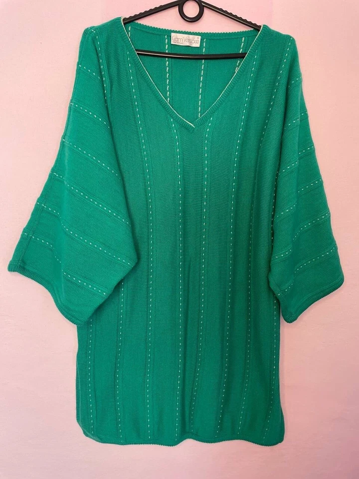 Suéter De Gran Tamaño De Lana Verde A Rayas Tejido Gianni Versace Para Mujer Talla 3 48 VNT Foto 2 de 4