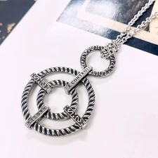 circle charm necklace clear crystal blacken stainless steel pendant necklace