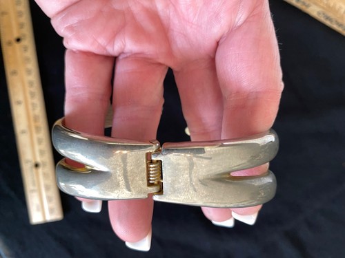 Vintage DORLAN Silver Pewter Snake Wrap Cuff Bracelet Spring Hinged Modernist - Picture 7 of 15