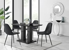 Image of IMPERIA Black High Gloss Pillar Dining Table and 4 Faux Leather Corona Chairs