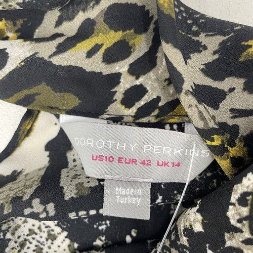 DOROTHY PERKINS BLACK SNAKE PRINT CHIFFON BLOUSE YELLOW LONG SLEEVE TIE UK 14 - Picture 6 of 6