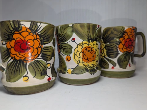 Vintage Holt Howard HH signed Italy Handpainted Italian Pottery Mug Cup Set of 3