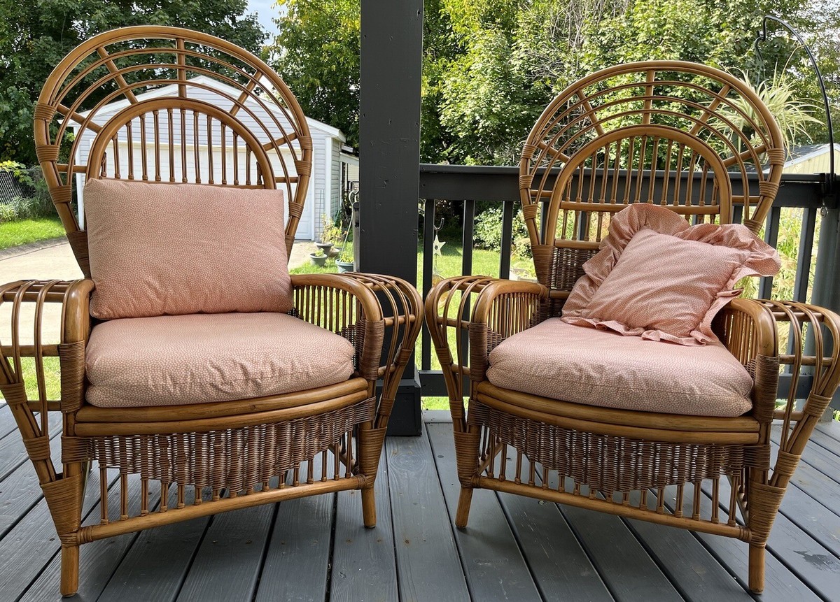 Vintage Mid Century Peacock Back Ficks Reed Chair Set
