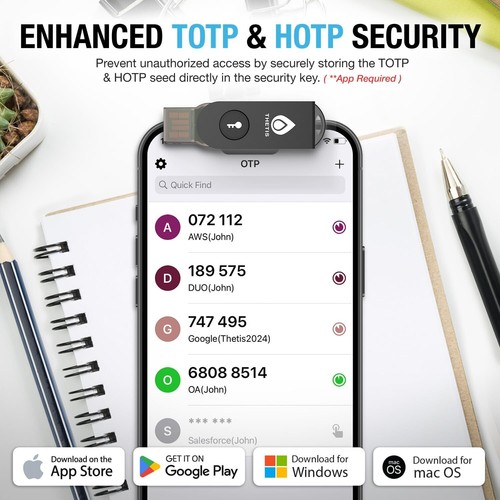 Thetis Pro-A FIDO2 Clé de Sécurité Passkey Périphérique avec USB A & NFC, TOTP/HOTP Authe - Photo 4/9