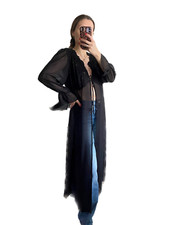 VTG 1990s California Dynasty Black Sheer Sequin Maxi Robe Whimsygoth Romantic L