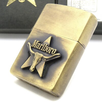 Marlboro longhorn Solid Brass Zippo Oil Lighter Japan 1993 MIB Marlboro longhorn Solid Brass Zippo Oil Lighter Japan 1993 MIB