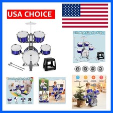 Kids Drum Set 5 Piece Toddlers Jazz Drum Kit with Stool Musical Instrument To...