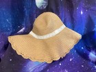 Sun Hat Straw Scalloped Brim White Band Floppy Wide Brim Beach — photo 3