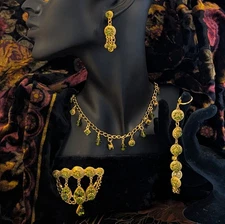 Vintage Lunch At The Ritz Designer Zander Elliott Swarovski Green &Gold RARE Set