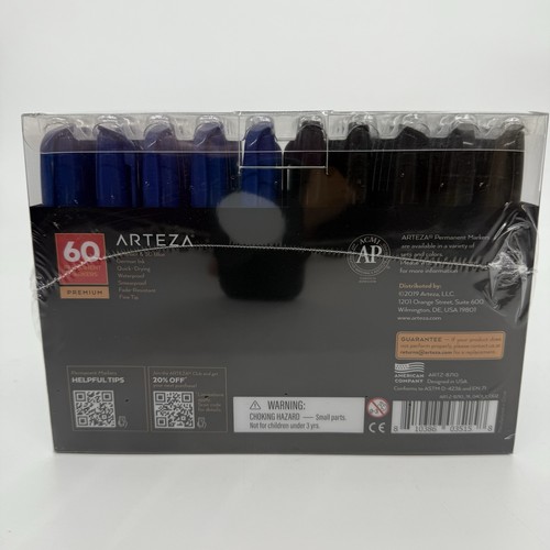 Neu versiegelt Arteza 60 Premium Permanent Marker schwarz und blau 60 Box feine Spitze - Bild 3 von 4