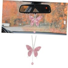 Bling Butterfly Diamond Car Accessories, Crystal Car Rear View Mirror Pink
