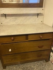 Alte Antike Waschkommode Marmor Facettenspiegel Um 1900