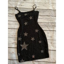 Windsor Prom Party Punk Black Rhinestone Star Bodycon Mini Dress Small NWT BLACK