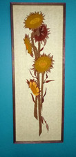 Vintage Paragon Crewel ricamo #0107 girasole rifinito e incorniciato 19,5x51,25" ENORME
