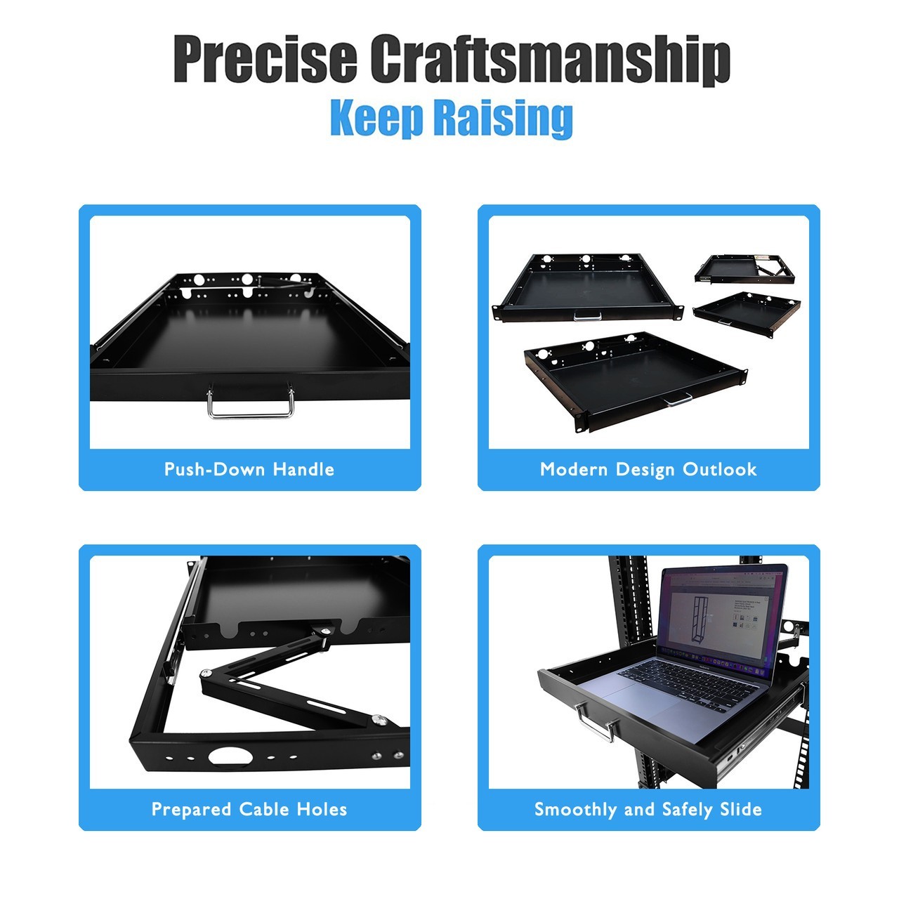 Raising Electronics 1U Rack Mount Sliding Keyboard Drawer 19" Keyboard Tray.